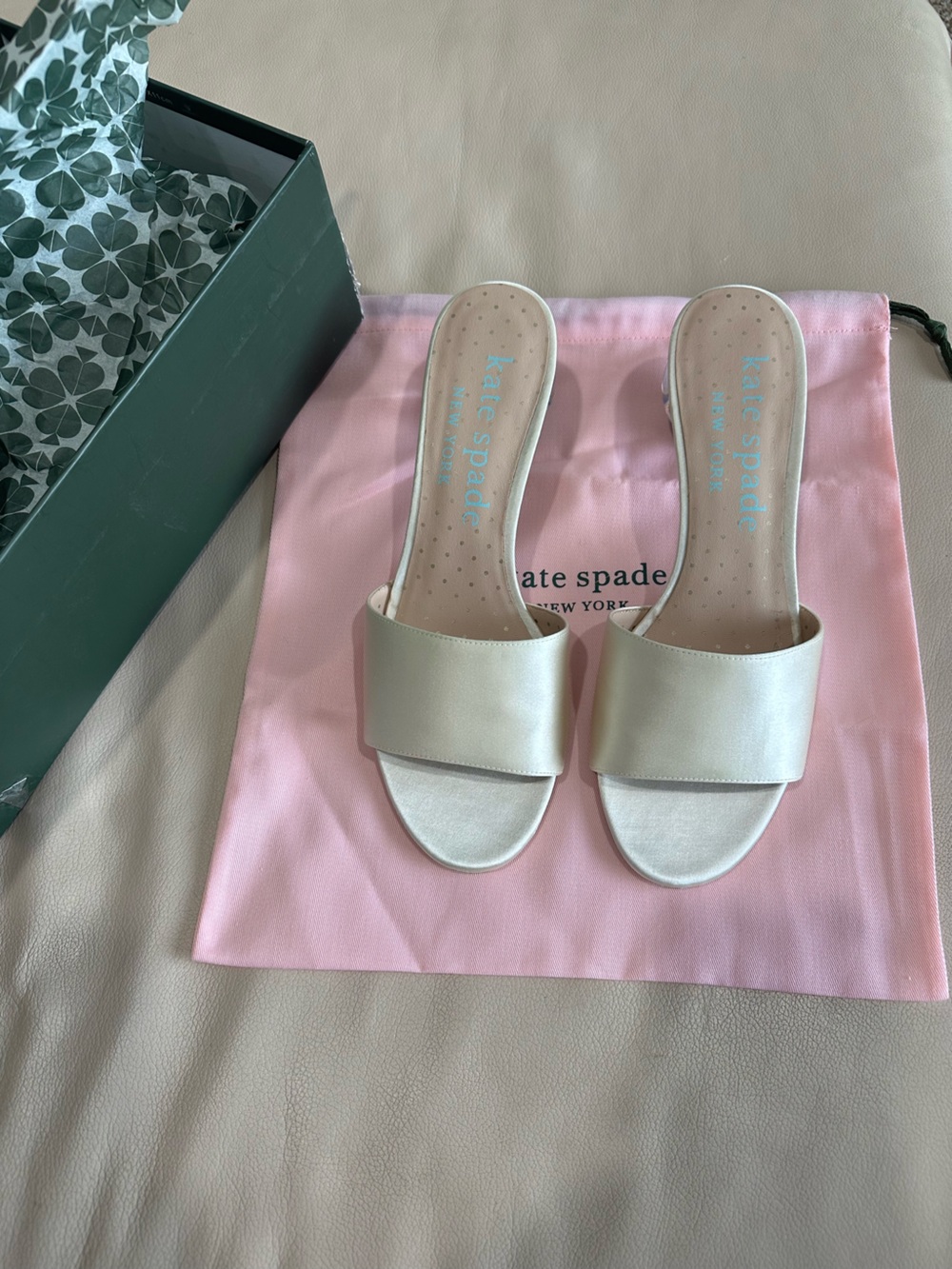 Kate Spade Love Slide in Ivory - Bridal leather and Satin kitten heel Sandal